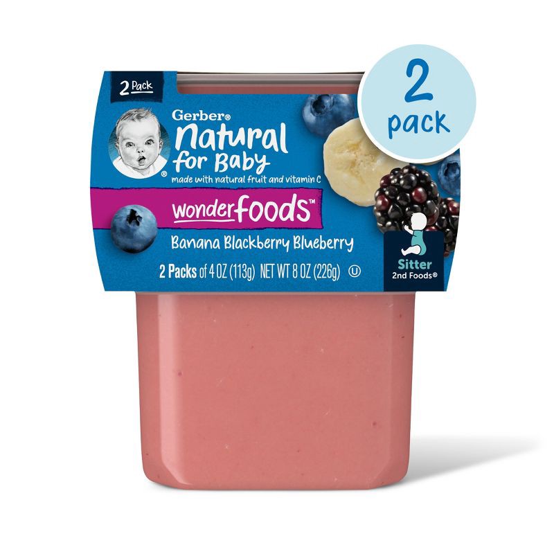 slide 1 of 7, Gerber Baby Food Stage 2 Banana Blackberry Blueberry Puree Tub - 4oz/2ct, 2 ct; 4 oz