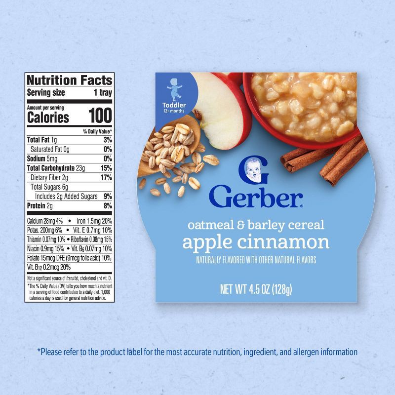 slide 3 of 8, Gerber Baby Food Oatmeal & Barley Apple Cinnamon Baby Cereal - 4.5oz, 4.5 oz