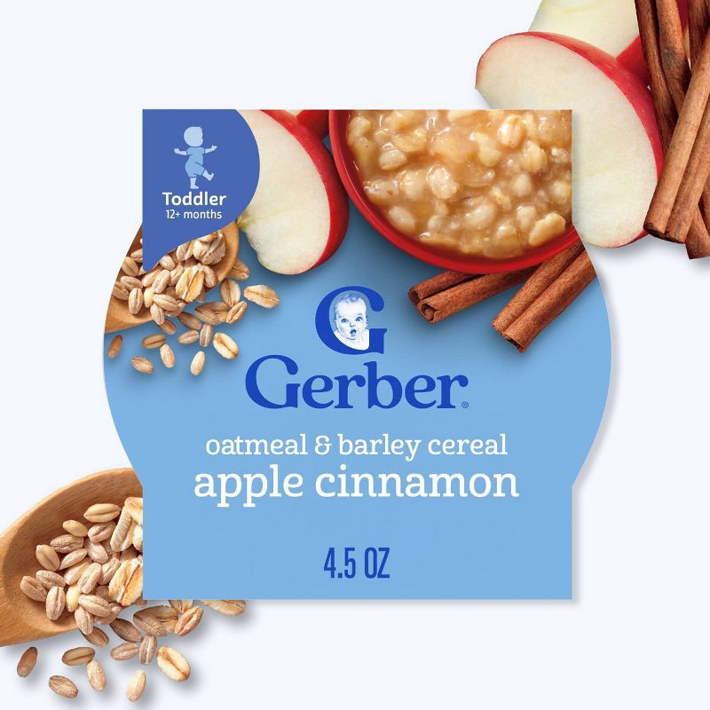 slide 6 of 8, Gerber Baby Food Oatmeal & Barley Apple Cinnamon Baby Cereal - 4.5oz, 4.5 oz