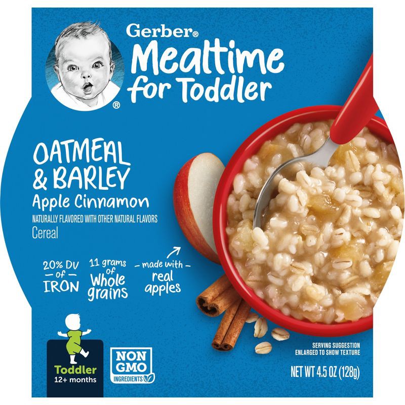 slide 1 of 10, Gerber Baby Food Oatmeal & Barley Apple Cinnamon Baby Cereal - 4.5oz, 4.5 oz