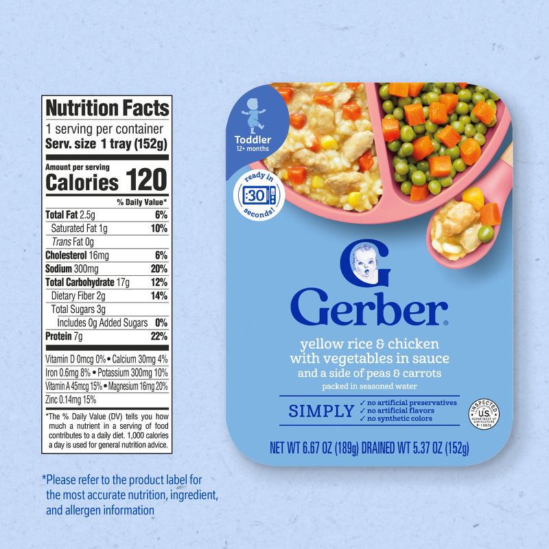 slide 7 of 8, Gerber Toddler Food Meals Yellow Rice & Chicken with Vegetables Sauce - 6.67oz​, 6.67 oz