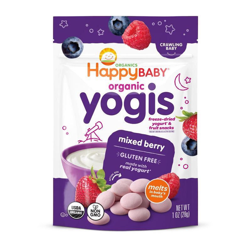 slide 1 of 11, Happy Baby HappyBaby Organic Yogis Mixed Berry Yogurt & Fruit Baby Snacks - 1oz, 1 oz
