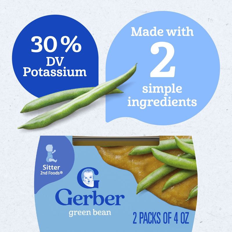 slide 3 of 8, Gerber Baby Food Stage 2 Green Bean Puree Tub - 2ct/8oz, 2 ct; 8 oz