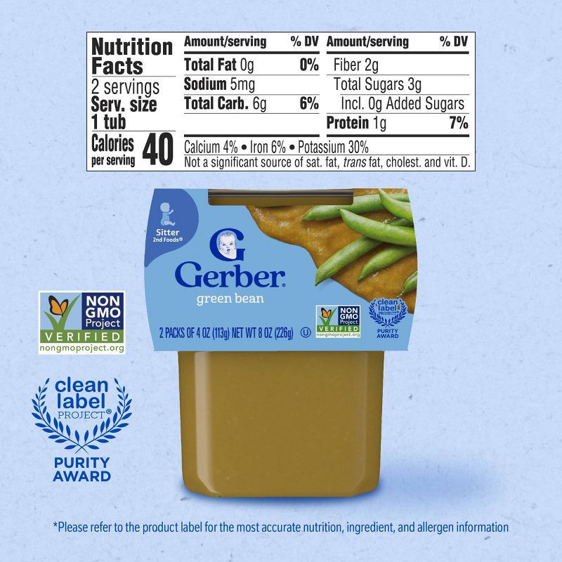 slide 4 of 10, Gerber Non-GMO Baby Food Stage 2 Green Bean Puree Tub - 2ct/8oz, 2 ct; 8 oz