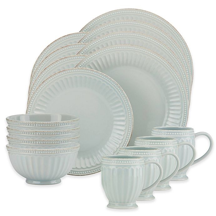 slide 1 of 2, Lenox French Perle Groove Dinnerware Set - Ice Blue, 16 ct