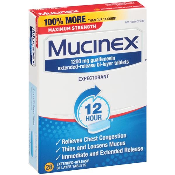 slide 1 of 1, Mucinex 12 Hour Maximum Strength Extended-Release Bi-Layer Expectorant Tablets, 28 ct