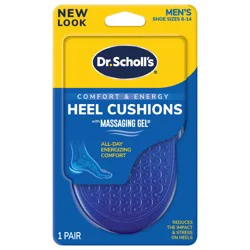Dr. Scholl's Heel Cushions with Massaging Gel, Gel Heel Cups, All-Day Energizing Comfort, Absorb Shock, Reduce Impact & Stress, Gel Cushioning Pad Insert, Fit All Shoes, Men's 8-14, 1 Pair