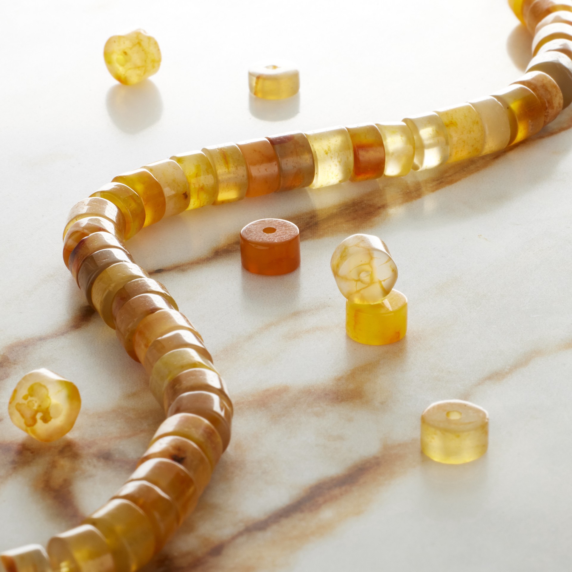 slide 3 of 3, Yellow Fire Agate Heishi Beads By Bead Landing, 6 mm