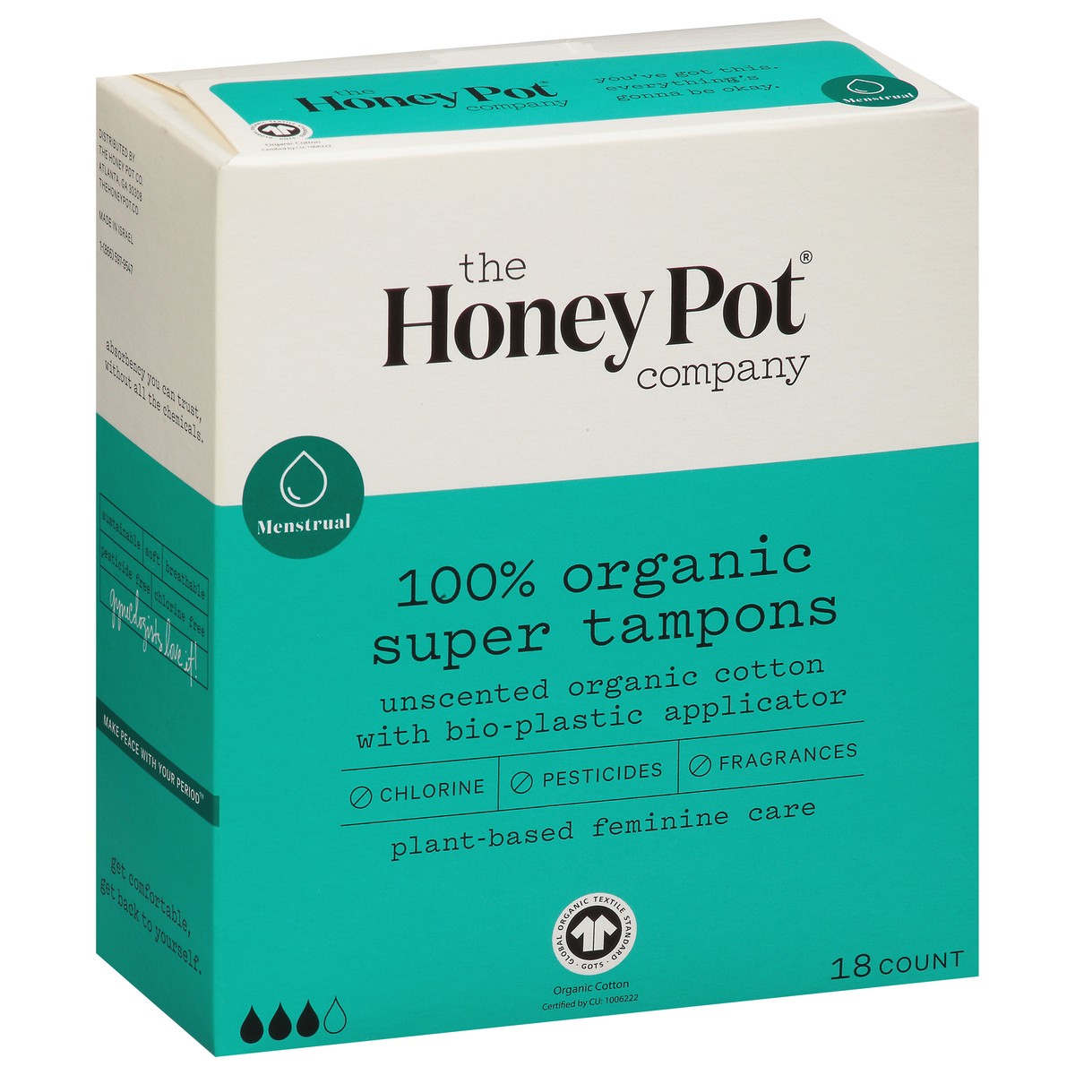 slide 3 of 9, The Honey Pot Super 100% Organic Unscented Tampons 18 ea, 18 ct