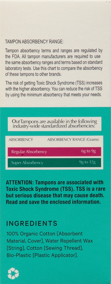 slide 5 of 9, The Honey Pot Super 100% Organic Unscented Tampons 18 ea, 18 ct