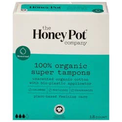 The Honey Pot Super 100% Organic Unscented Tampons 18 ea