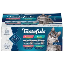 Blue Buffalo Tastefuls Savory Singles Adult Cuts in Gravy Wet Cat Food Variety Pack, Salmon and Tuna Entrée, 2.6-oz Twin-Pack Tray (12 Count - 6 of Each Flavor)