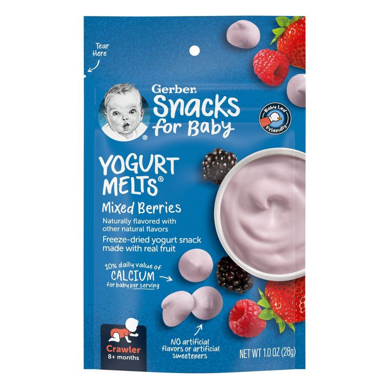 slide 1 of 9, Gerber Baby Food Mixed Berries Freeze-Dried Yogurt Melts Baby Snack - 1oz, 1 oz