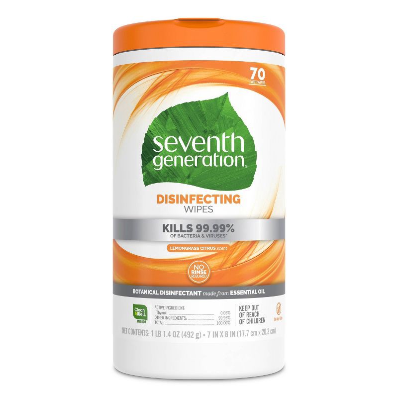 slide 2 of 7, Seventh Generation Lemongrass Citrus Disinfecting Wipes - 70ct, 70 ct