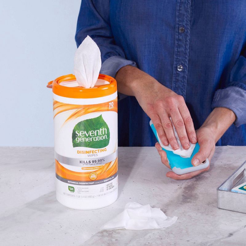 slide 8 of 8, Seventh Generation Lemongrass Citrus Disinfecting Wipes - 70ct, 70 ct