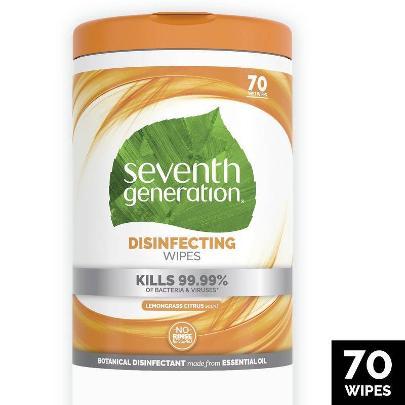 slide 1 of 7, Seventh Generation Lemongrass Citrus Disinfecting Wipes - 70ct, 70 ct