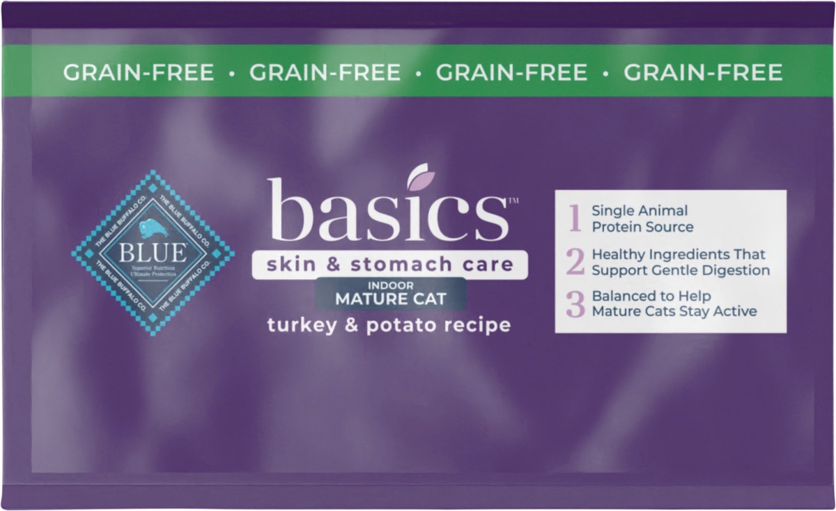 slide 4 of 9, Blue Buffalo Blue Basics Mature Grain-Free Turkey and Potato Recipe Dry Cat Food, 5 lb