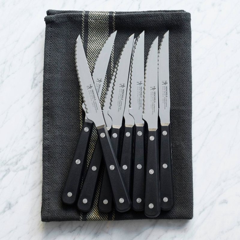 slide 3 of 5, Henckels Eversharp 4pc Steak Knife Set: Dishwasher-Safe, Full Tang, Ergonomic Handle, 18/0 Stainless Steel Blade, 4 ct