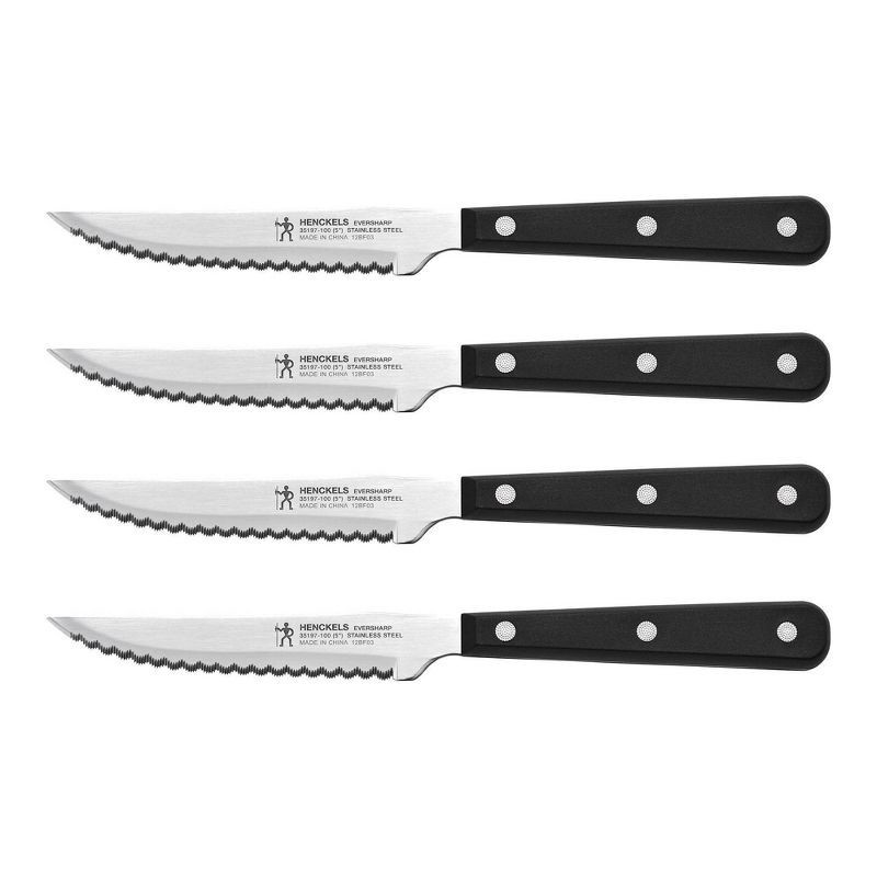 slide 1 of 5, Henckels Eversharp 4pc Steak Knife Set: Dishwasher-Safe, Full Tang, Ergonomic Handle, 18/0 Stainless Steel Blade, 4 ct