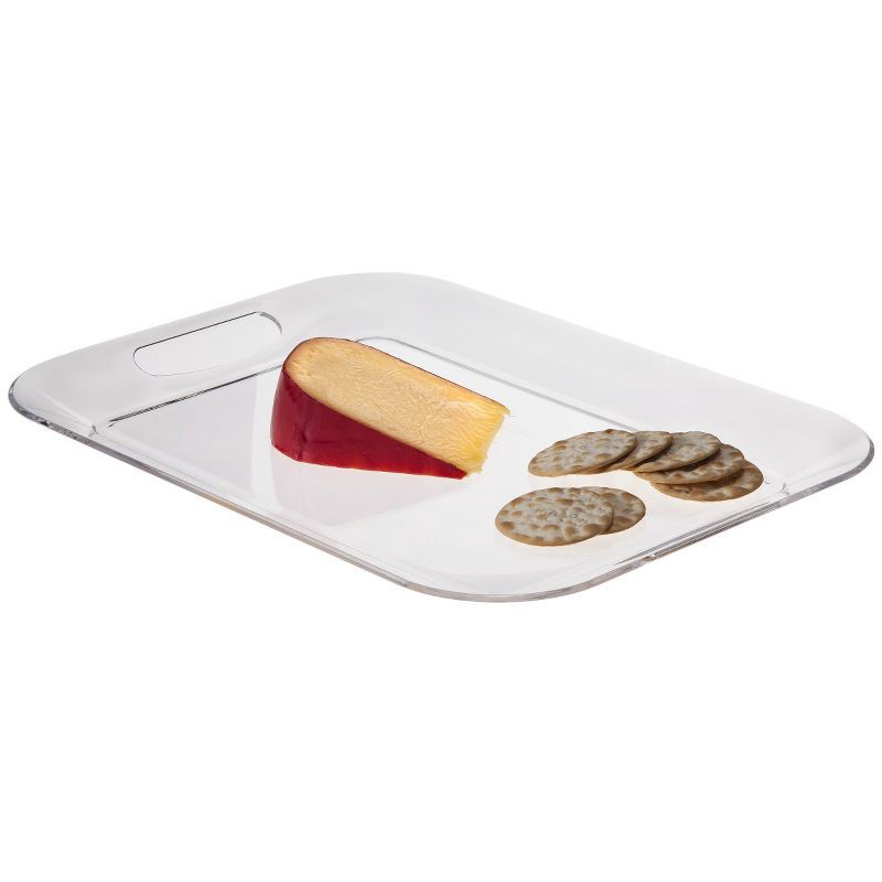 slide 1 of 1, 16" x 12" Plastic Serving Tray - Room Essentials™: Clear Rectangle, BPA-Free, Dishwasher-Safe, Handles, 1 ct