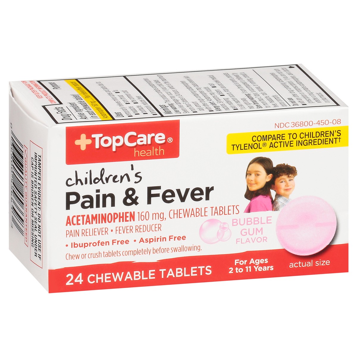slide 2 of 10, TopCare Health Children's Bubble Gum Flavor 160 mg Pain & Fever 24 Chewable Tablets, 24 ct