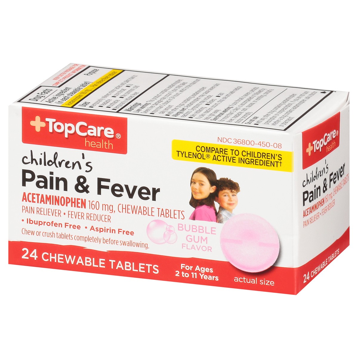 slide 7 of 10, TopCare Health Children's Bubble Gum Flavor 160 mg Pain & Fever 24 Chewable Tablets, 24 ct
