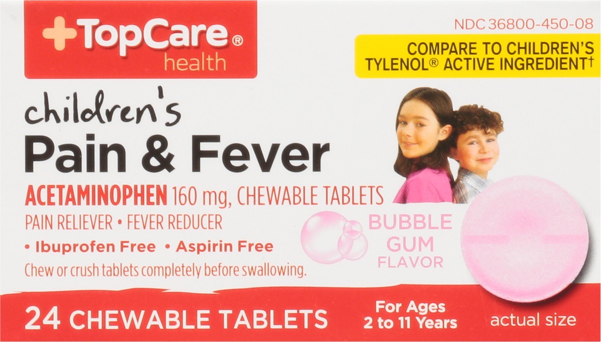 slide 5 of 10, TopCare Health Children's Bubble Gum Flavor 160 mg Pain & Fever 24 Chewable Tablets, 24 ct
