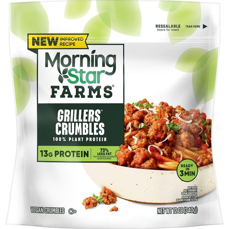 slide 2 of 6, MorningStar Farms Meal Starters Frozen Vegan Crumbles Grillers - 12oz, 12 oz