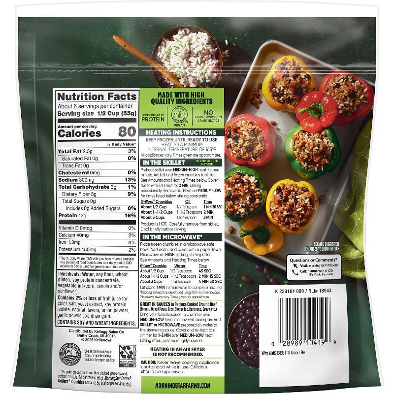 slide 6 of 6, MorningStar Farms Meal Starters Frozen Vegan Crumbles Grillers - 12oz, 12 oz