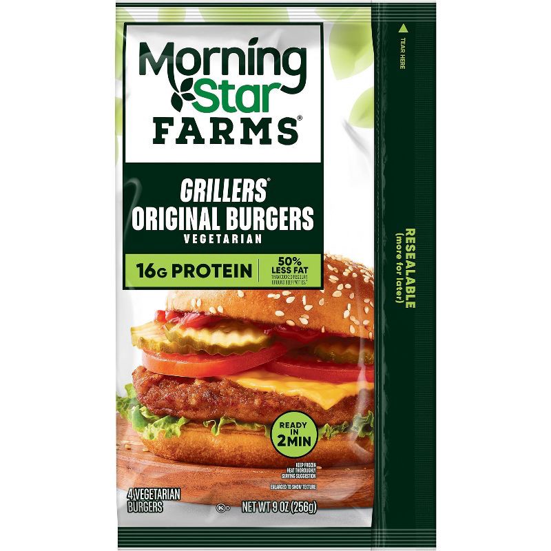 slide 2 of 8, MorningStar Farms Frozen Veggie Burgers Grillers Original - 9oz/4ct, 4 ct; 9 oz