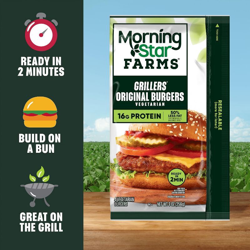 slide 5 of 8, MorningStar Farms Frozen Veggie Burgers Grillers Original - 9oz/4ct, 4 ct; 9 oz