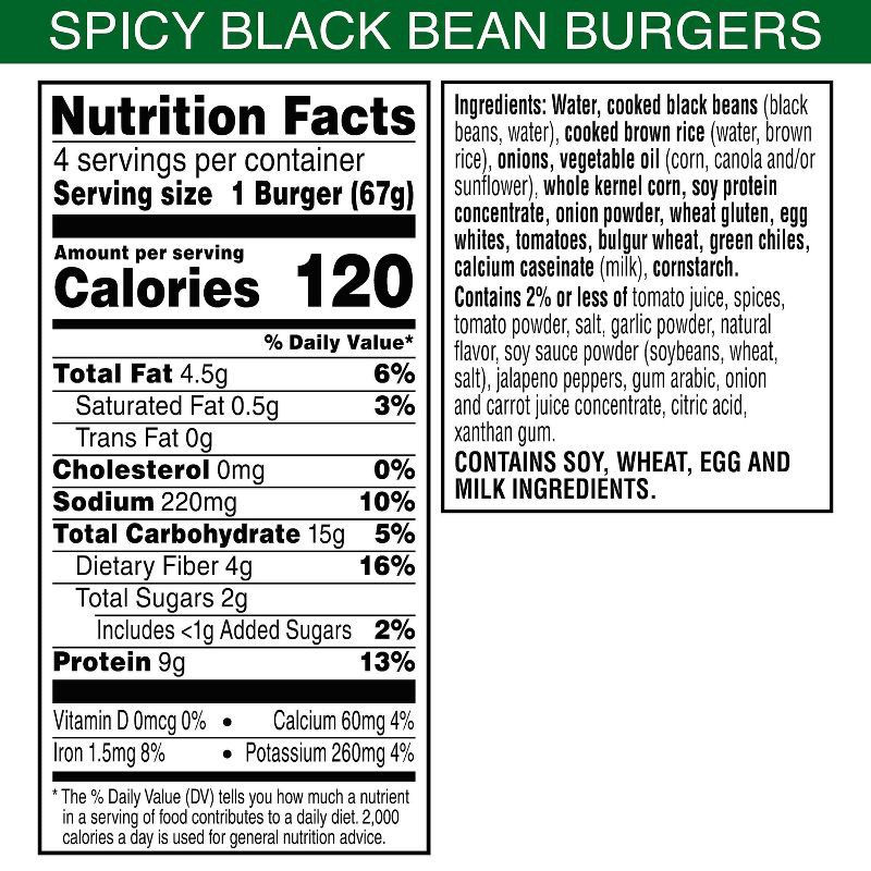 slide 3 of 7, MorningStar Farms Veggie Frozen Burgers Spicy Black Bean - 9.5oz/4ct, 4 ct; 9.5 oz