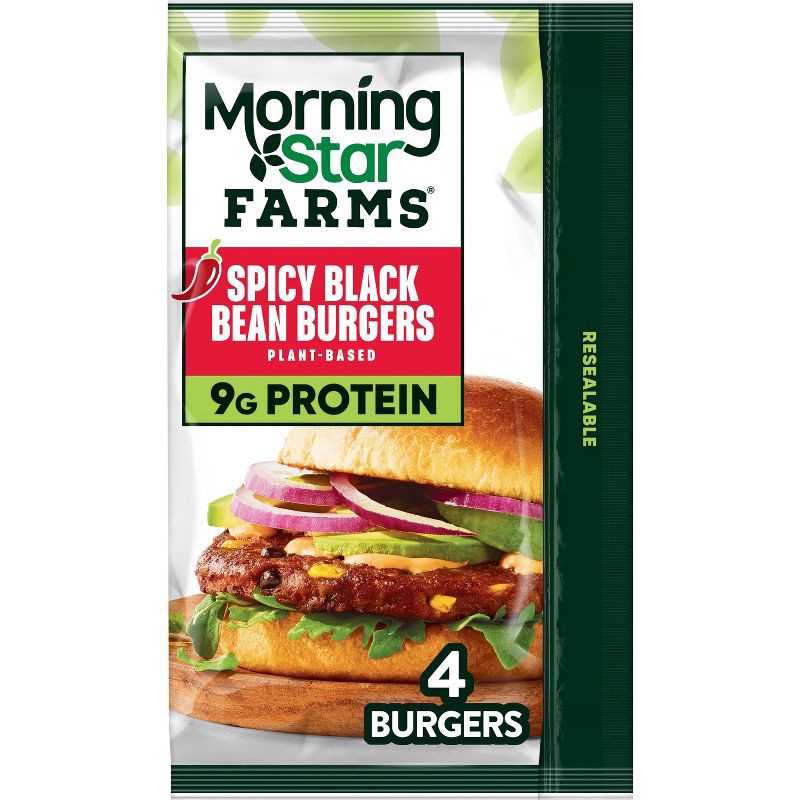 slide 1 of 7, Morningstar Farms Spicy Black Bean Veggie Burgers - Frozen - 9.5oz/4ct, 4 ct; 9.5 oz