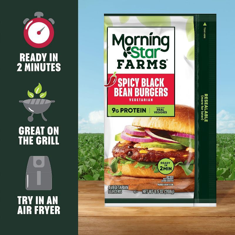 slide 5 of 7, MorningStar Farms Veggie Frozen Burgers Spicy Black Bean - 9.5oz/4ct, 4 ct; 9.5 oz