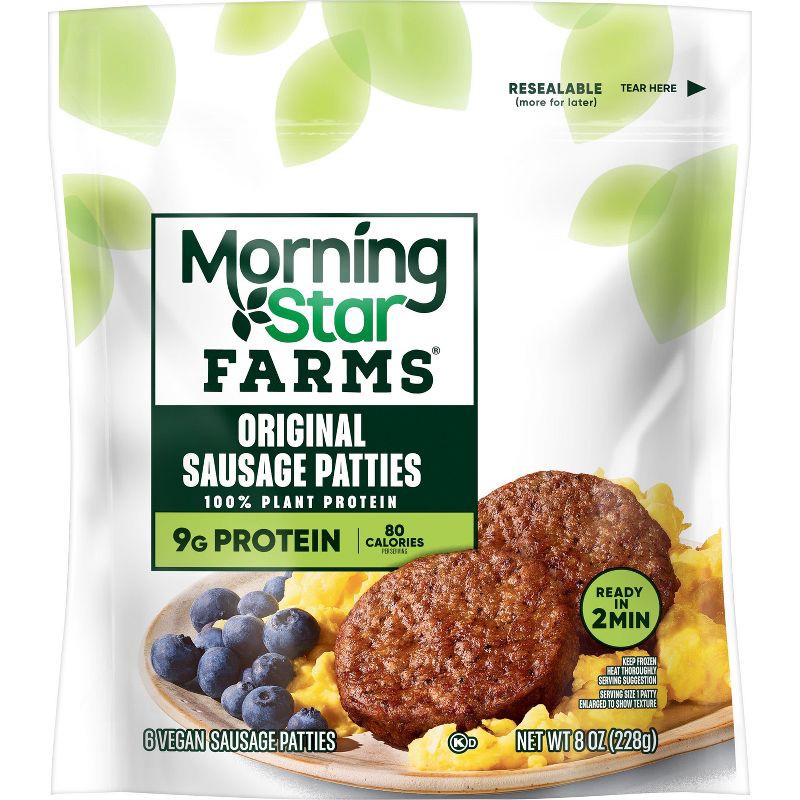 slide 2 of 7, MorningStar Farms Veggie Frozen Breakfast Plant Based Sausage Patties Original - 8oz/6ct, 6 ct; 8 oz