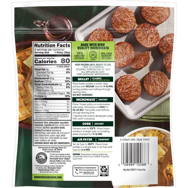 slide 7 of 7, MorningStar Farms Veggie Frozen Breakfast Plant Based Sausage Patties Original - 8oz/6ct, 6 ct; 8 oz