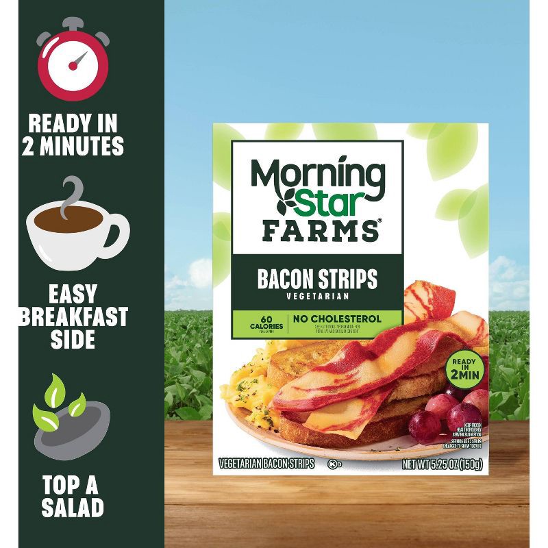 slide 4 of 6, MorningStar Farms Frozen Veggie Breakfast Meatless Bacon Strips Original - 5.25oz, 5.25 oz