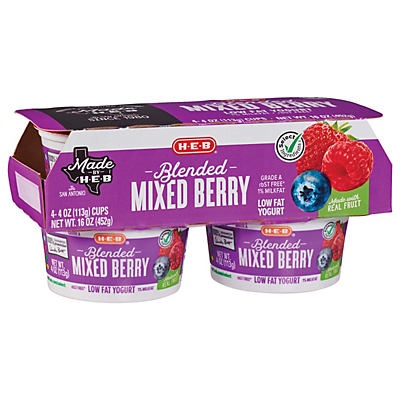 slide 1 of 1, H-E-B Select Ingredients Blended Low-Fat Mixed Berry Yogurt, 4 ct