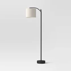 Downbridge Arc Floor Lamp Black with Tan Burlap Shade - Threshold