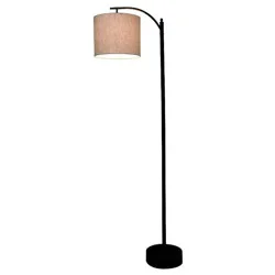 Downbridge Arc Floor Lamp Black with Tan Burlap Shade (Includes LED Light Bulb) - Threshold