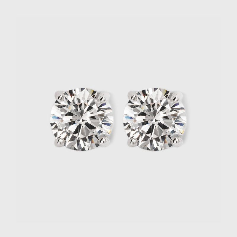 slide 1 of 2, Sterling Silver Small Round Cubic Zirconia Stud Earring - A New Day™ Silver: Polished Nickel-Free Metal, 1 ct