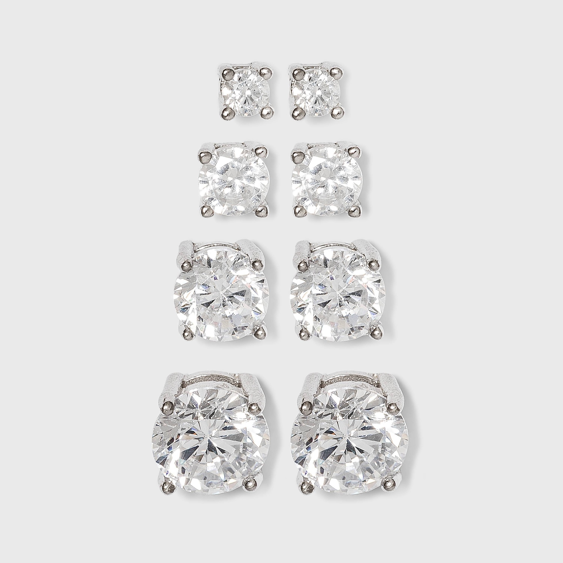slide 1 of 2, Sterling Silver Cubic Zirconia Quad Multi Size Stud Earring Set 4pc - A New Day Clear, 4 ct