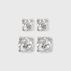 Sterling Silver Duo Round Cubic Zirconia Stud Earring Set 2pc - A New Day™ Clear: Tarnish-Resistant, Nickel-Free