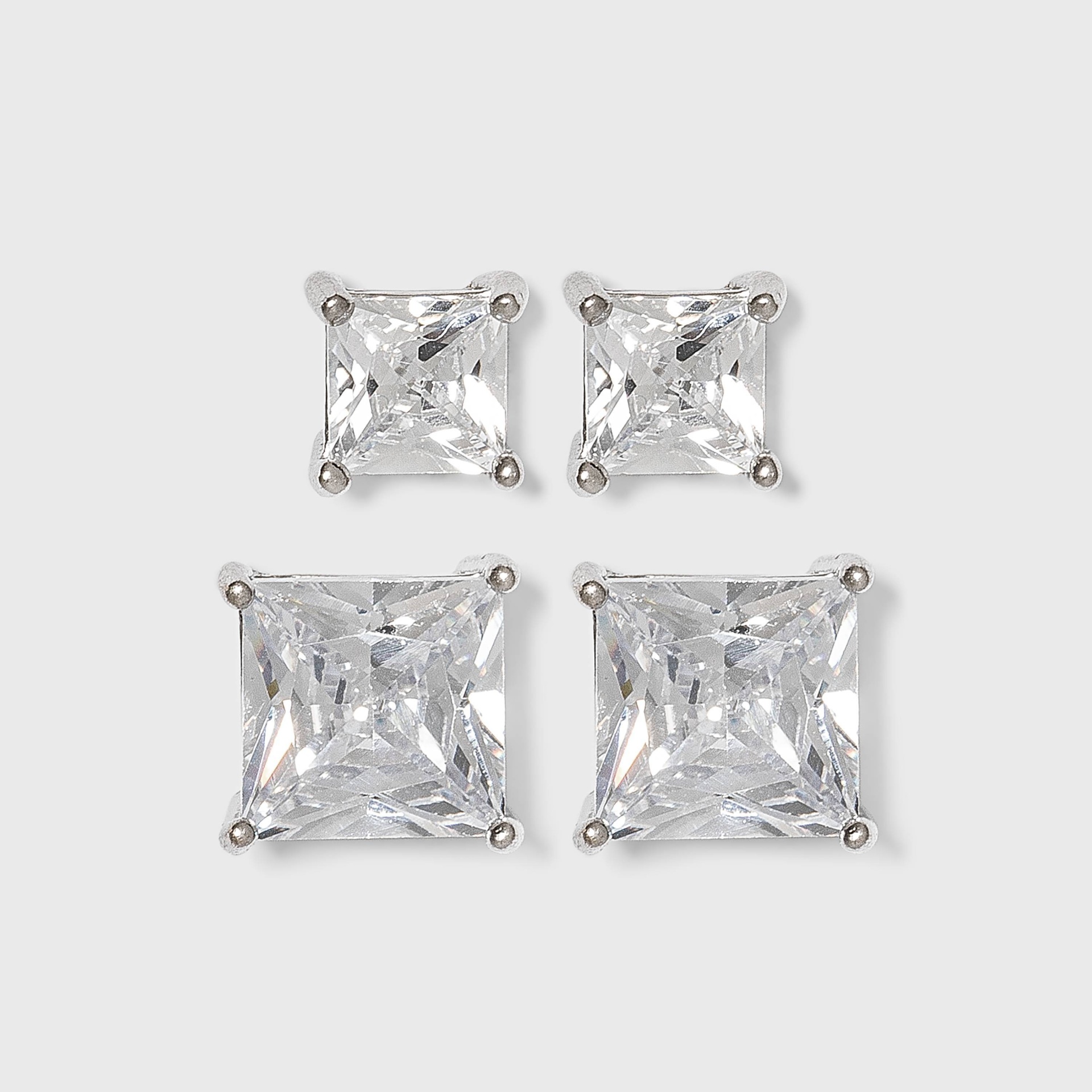 slide 1 of 2, Sterling Silver Cubic Zirconia Duo Square Stud Earring Set - A New Day Clear, 1 ct