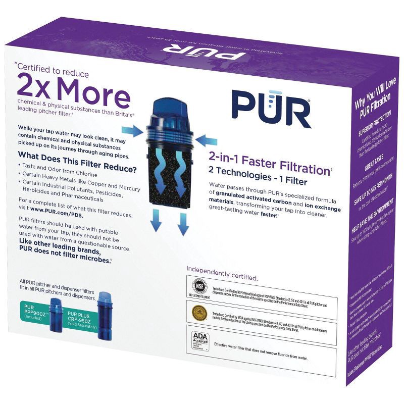 slide 8 of 11, PUR Filtration PUR Water Pitcher Replacement Filter - 3 Pack: Reduces Odors, Filters Chlorine & Mercury, 40 Gallon Life, Blue, 3 ct, 40 gal