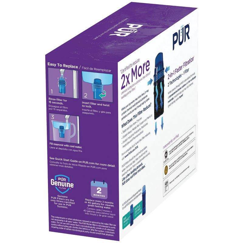 slide 10 of 11, PUR Filtration PUR Water Pitcher Replacement Filter - 3 Pack: Reduces Odors, Filters Chlorine & Mercury, 40 Gallon Life, Blue, 3 ct, 40 gal