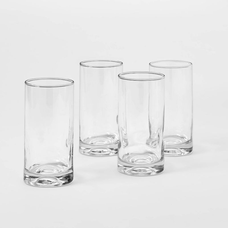slide 1 of 3, 16.8 fl oz 4pk Glass Telford Tall Tumblers - Threshold™: Dishwasher-Safe Blown Glass Drinkware for Cold Beverages, 16.8 fl oz, 4 ct