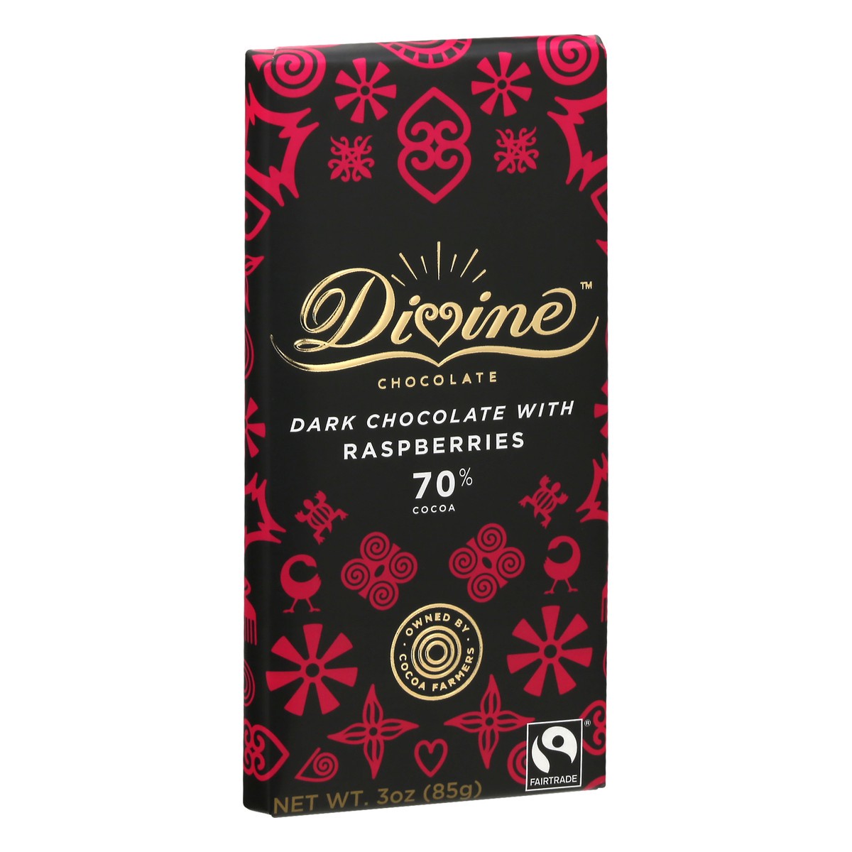 slide 3 of 9, Divinechoc 70% Dark Chocolate Bar With Raspberries, 3 oz