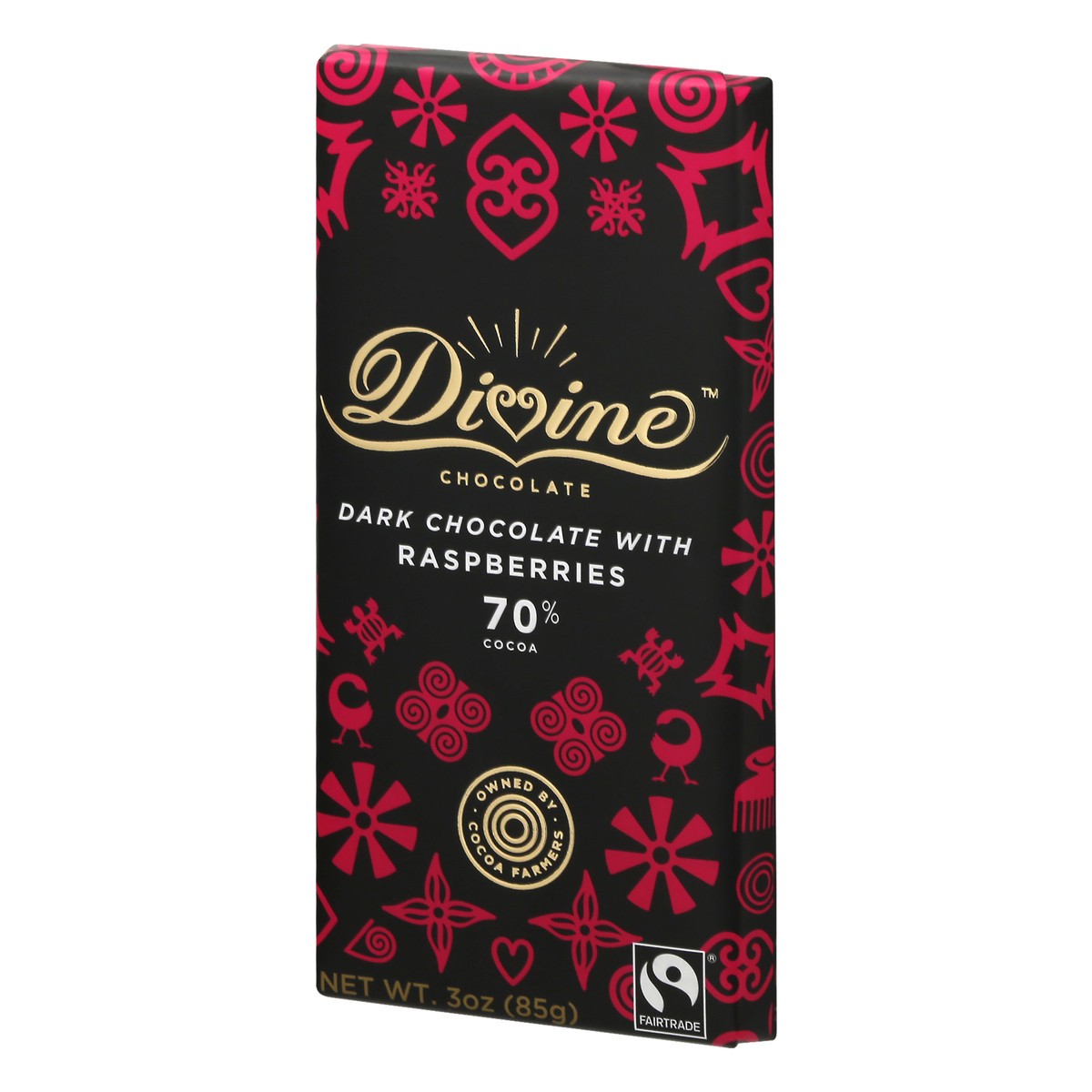 slide 7 of 9, Divinechoc 70% Dark Chocolate Bar With Raspberries, 3 oz