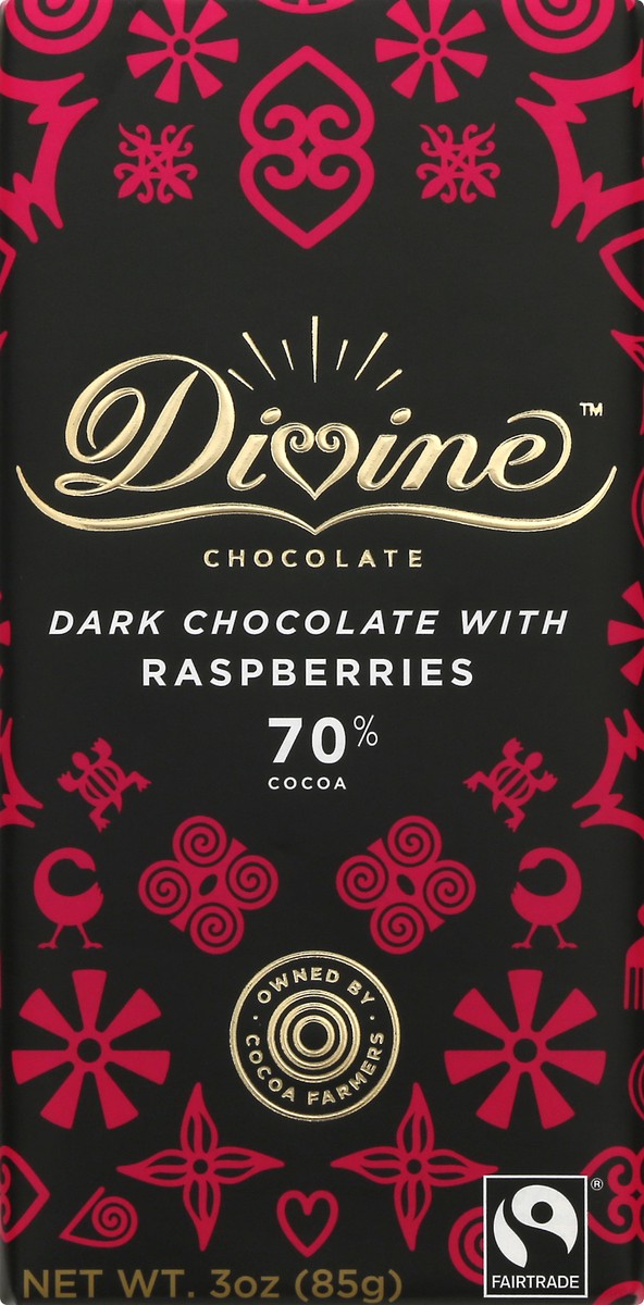 slide 6 of 9, Divinechoc 70% Dark Chocolate Bar With Raspberries, 3 oz